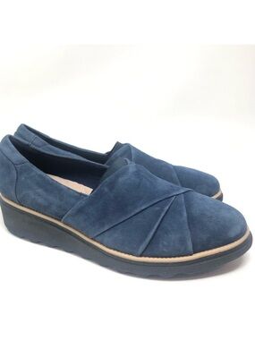 Clarks Collection Blue Suede Wedges Sz 8 1/2M